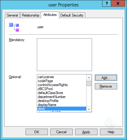 Добавляем атрибут drink к классу user в Active Directory Добавляем атрибут drink к классу user в Active Directory
