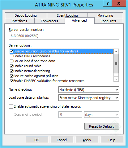 Отключение рекурсии у DNS server на платформе Windows Server 2012 R2