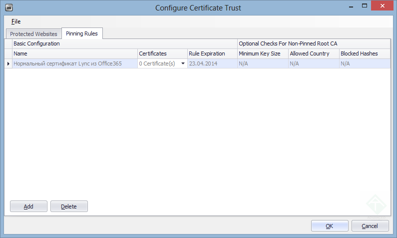 EMET 4.0 - Правила для Certificate Trust