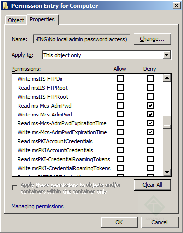 Редактируем в Active Directory schema отдельную ACE объекта computer