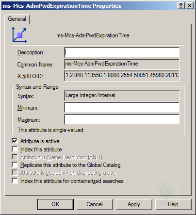 Атрибут ms-Mcs-AdmPwdExpirationTime, добавленный LAPS (Local Administrator Password Solution)