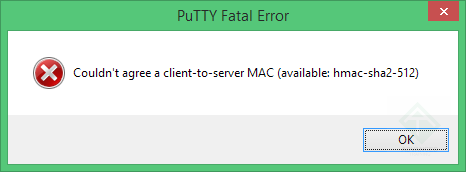 Ошибка PuTTY - невозможно согласовать MAC hmac-sha2-512